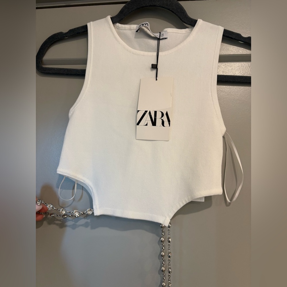 Zara Rhinestone Detail Crop Top